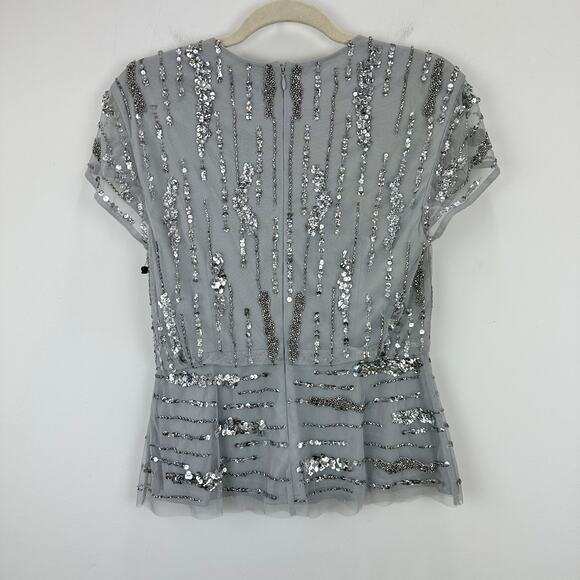 Adrianna Papell Beaded Sequin Top Silver Party Glam Festive Holiday US 2 NWT - Picture 7 of 12